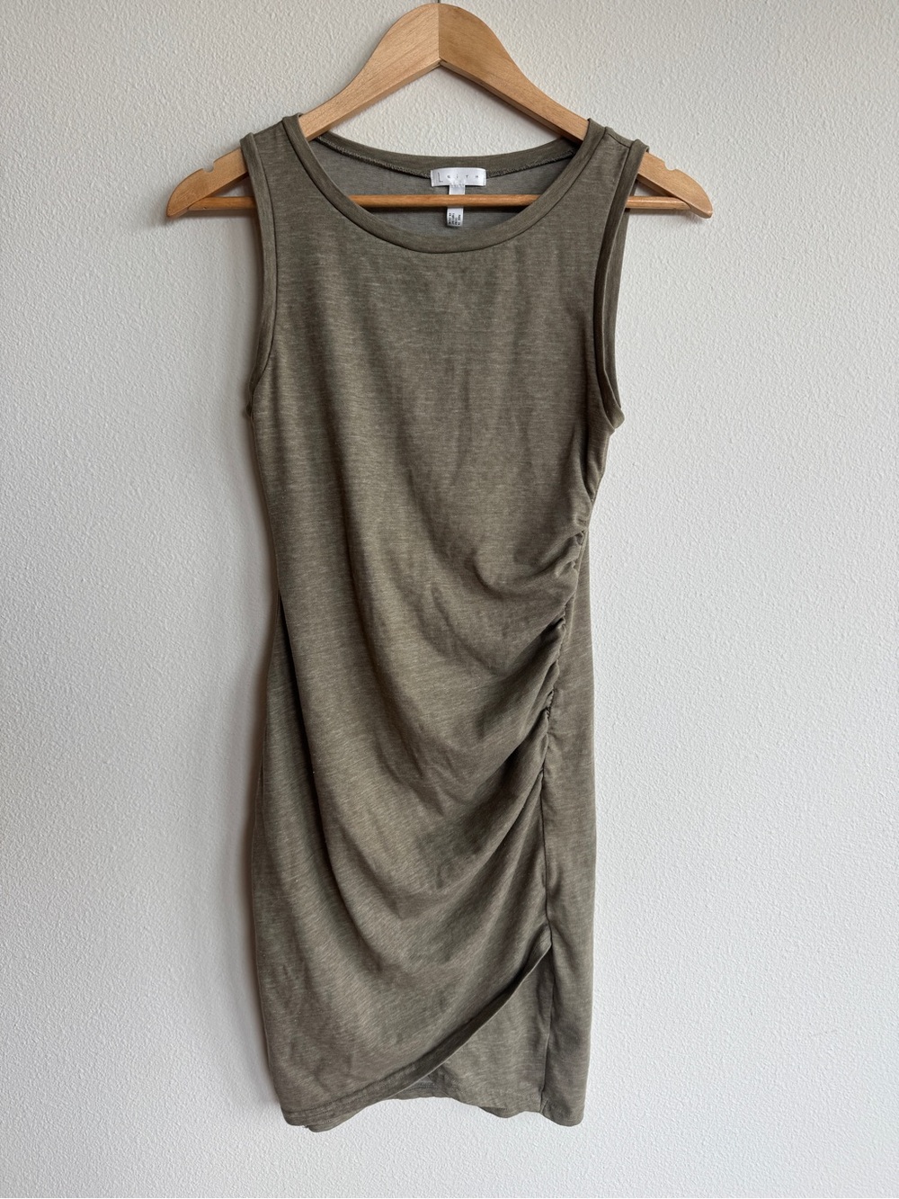 Leith Olive Green Ruched Sleeveless Midi Dress Size Small